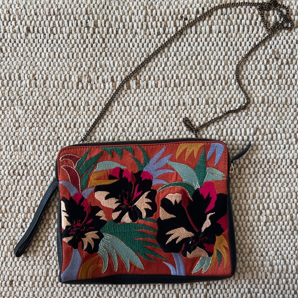 Lizzie fortunato rare embroidered leather clutch purse